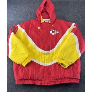 VTG Kansas City Chiefs Apex One NFL Pro Line Jacket Hooded Red Yellow‎ XL 29x31